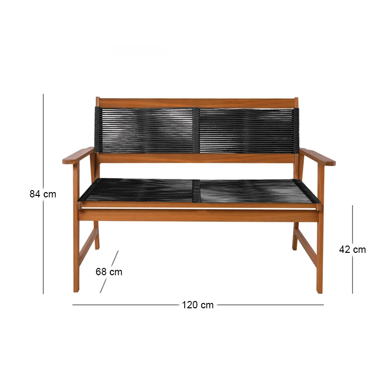 SPRING Living 2-Seat Bench Acacia Natural, Rope Wicker Black