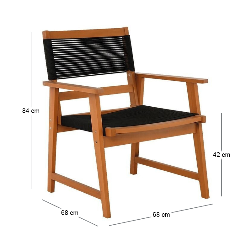SPRING Living Armchair Acacia Natural, Rope Wicker Black