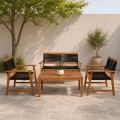 SPRING Set Σαλόνι Κήπου Ακακία Φυσικό, Wicker Μαύρο: Τραπέζι + Καναπέ 2Θέσιο + 2 Πολυθρόνες 100x50x45/120x68x84/67x65x84cm