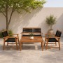 SPRING Set Σαλόνι Κήπου Ακακία Φυσικό, Wicker Μαύρο: Τραπέζι + Καναπέ 2Θέσιο + 2 Πολυθρόνες 100x50x45/120x68x84/67x65x84cm