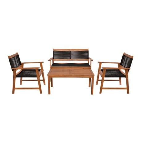 SPRING Set Σαλόνι Κήπου Ακακία Φυσικό, Wicker Μαύρο: Τραπέζι + Καναπέ 2Θέσιο + 2 Πολυθρόνες 100x50x45/120x68x84/67x65x84cm