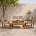 SPRING Set Σαλόνι Κήπου Ακακία Φυσικό, Wicker Μπεζ: Τραπέζι + Καναπέ 2Θέσιο + 2 Πολυθρόνες 100x50x45/120x68x84/67x65x84cm