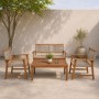 SPRING Set Σαλόνι Κήπου Ακακία Φυσικό, Wicker Μπεζ: Τραπέζι + Καναπέ 2Θέσιο + 2 Πολυθρόνες 100x50x45/120x68x84/67x65x84cm