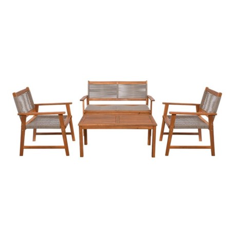 SPRING Set Σαλόνι Κήπου Ακακία Φυσικό, Wicker Μπεζ: Τραπέζι + Καναπέ 2Θέσιο + 2 Πολυθρόνες 100x50x45/120x68x84/67x65x84cm