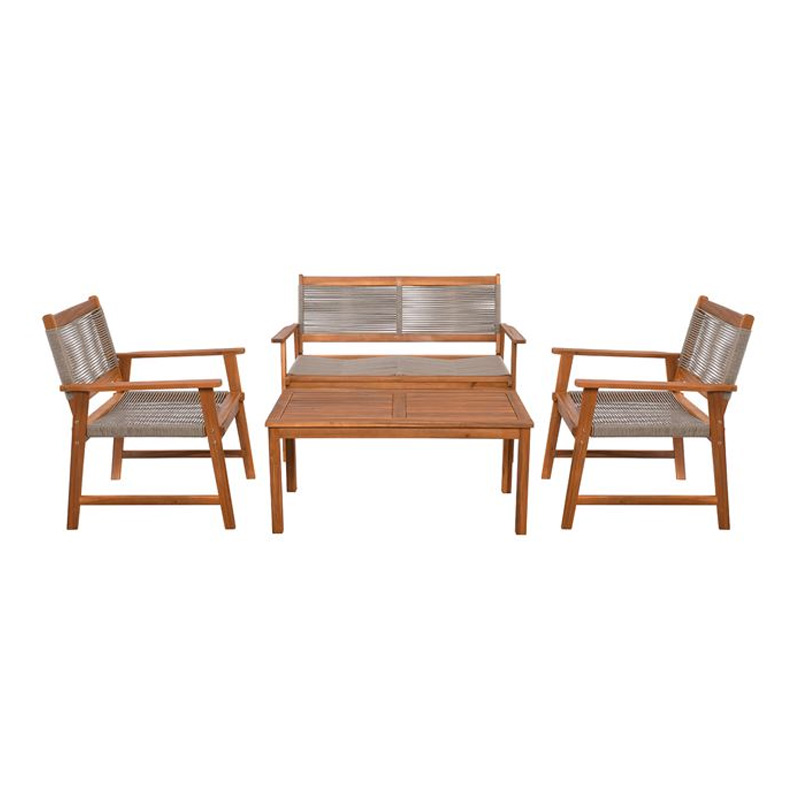 SPRING Set Σαλόνι Κήπου Ακακία Φυσικό, Wicker Μπεζ: Τραπέζι + Καναπέ 2Θέσιο + 2 Πολυθρόνες 100x50x45/120x68x84/67x65x84cm