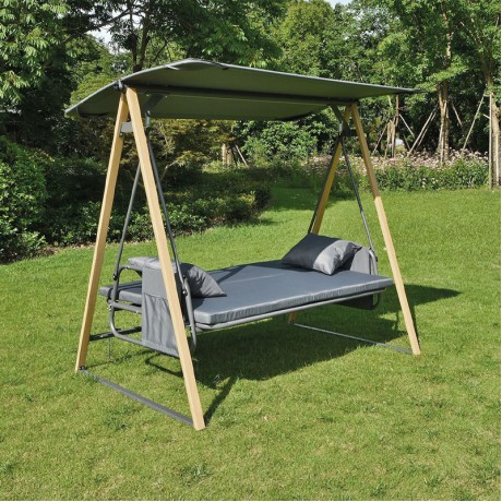 SURF Swing 3-Sater (Bed) Metal Natural-Dark Grey, Fabric Grey