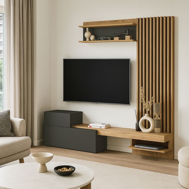 Dumont Megapap melamine tv unit in anthracite - sepet oak color 180x36,8x200cm.