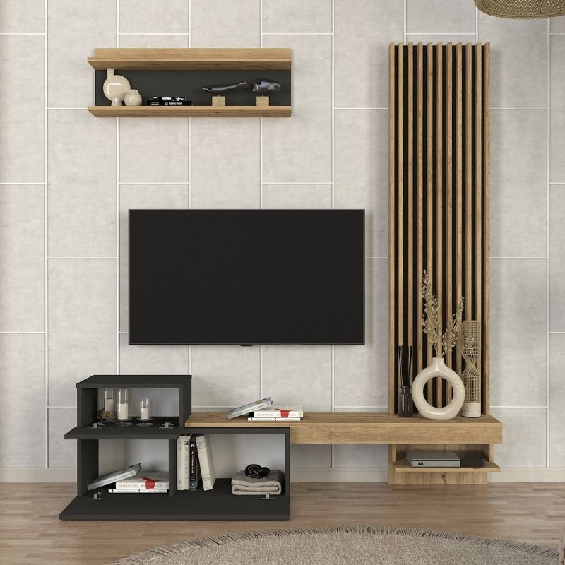 Dumont Megapap melamine tv unit in anthracite - sepet oak color 180x36,8x200cm.
