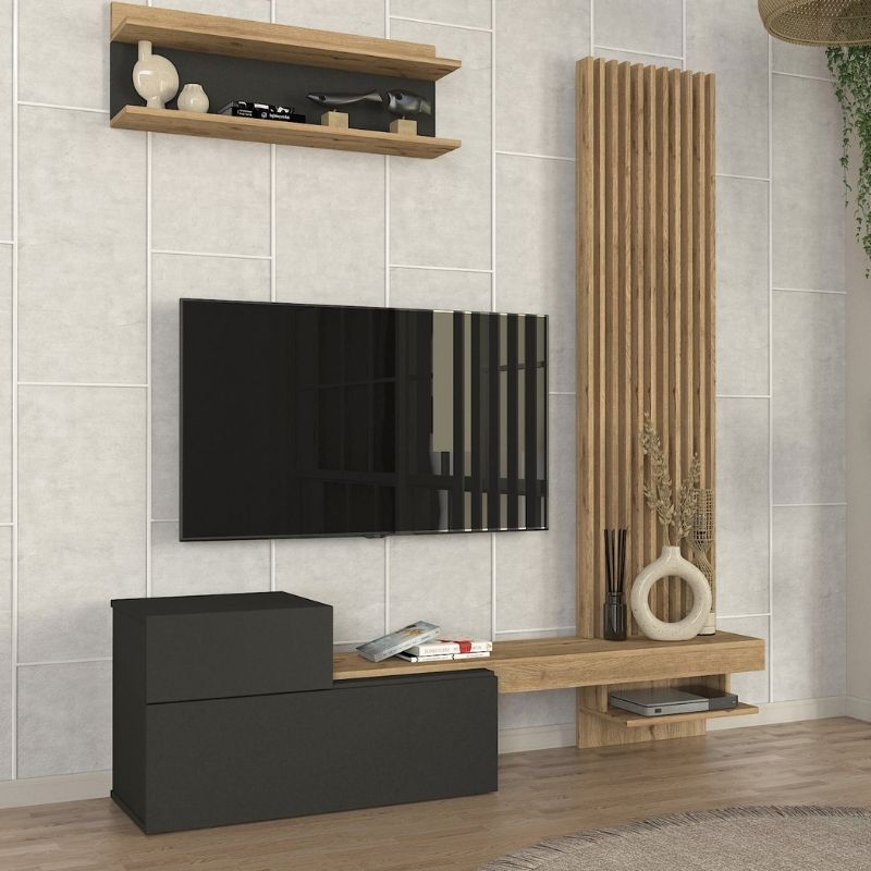 Dumont Megapap melamine tv unit in anthracite - sepet oak color 180x36,8x200cm.