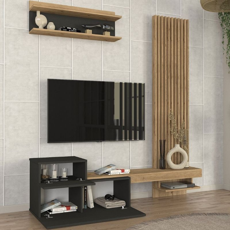 Dumont Megapap melamine tv unit in anthracite - sepet oak color 180x36,8x200cm.