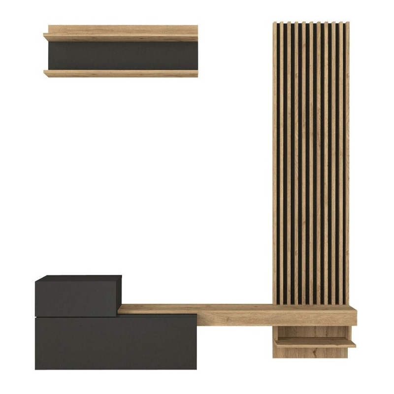 Dumont Megapap melamine tv unit in anthracite - sepet oak color 180x36,8x200cm.