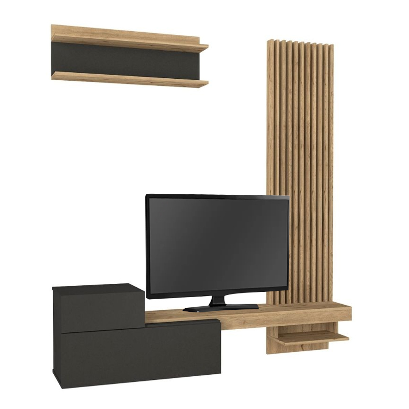 Dumont Megapap melamine tv unit in anthracite - sepet oak color 180x36,8x200cm.