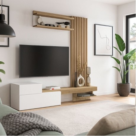 Σύνθεση τηλεόρασης Dumont Megapap χρώμα λευκό - sepet oak 180x36,8x200εκ.