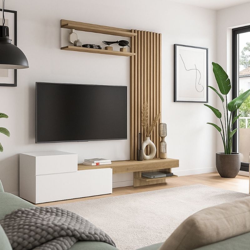 Dumont Megapap melamine tv unit in white - sepet oak color 180x36,8x200cm.