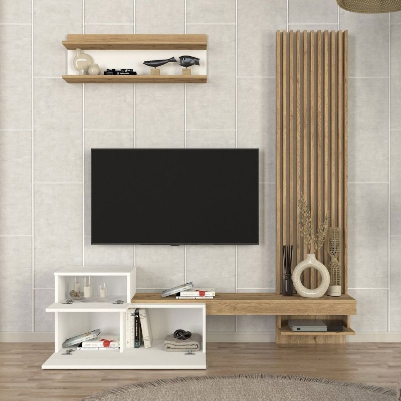 Dumont Megapap melamine tv unit in white - sepet oak color 180x36,8x200cm.