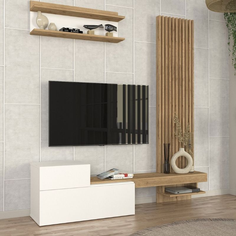 Dumont Megapap melamine tv unit in white - sepet oak color 180x36,8x200cm.