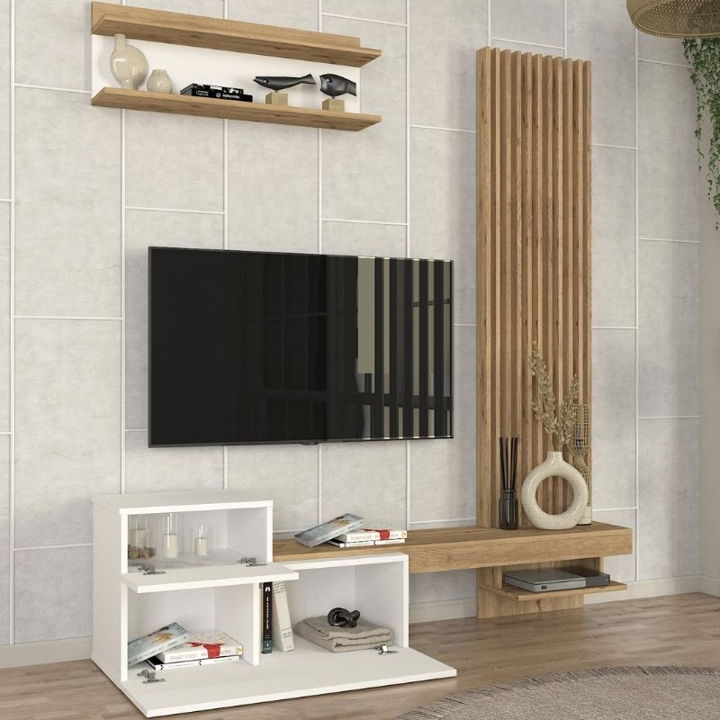 Dumont Megapap melamine tv unit in white - sepet oak color 180x36,8x200cm.
