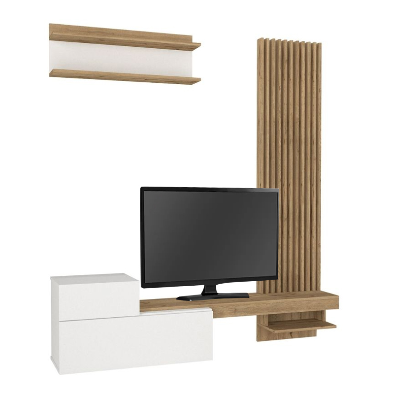 Dumont Megapap melamine tv unit in white - sepet oak color 180x36,8x200cm.
