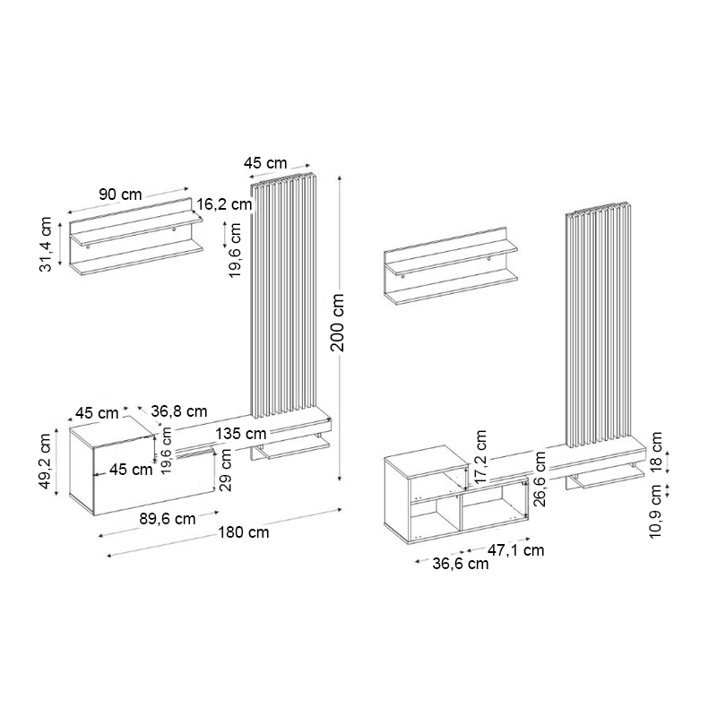 Dumont Megapap melamine tv unit in white - sepet oak color 180x36,8x200cm.