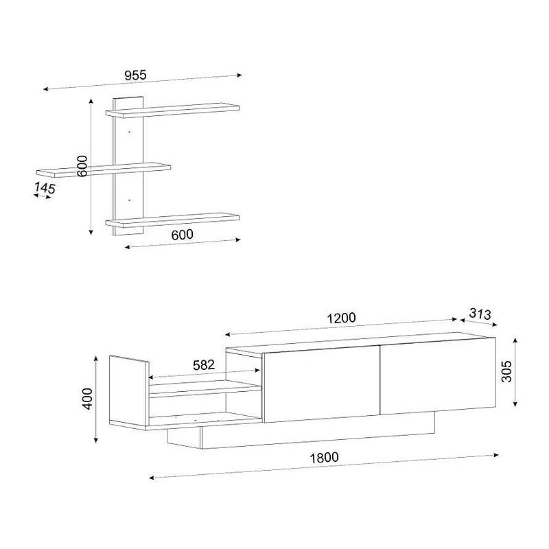 Egemen Megapap melamine TV unit in white color 180x32x40cm