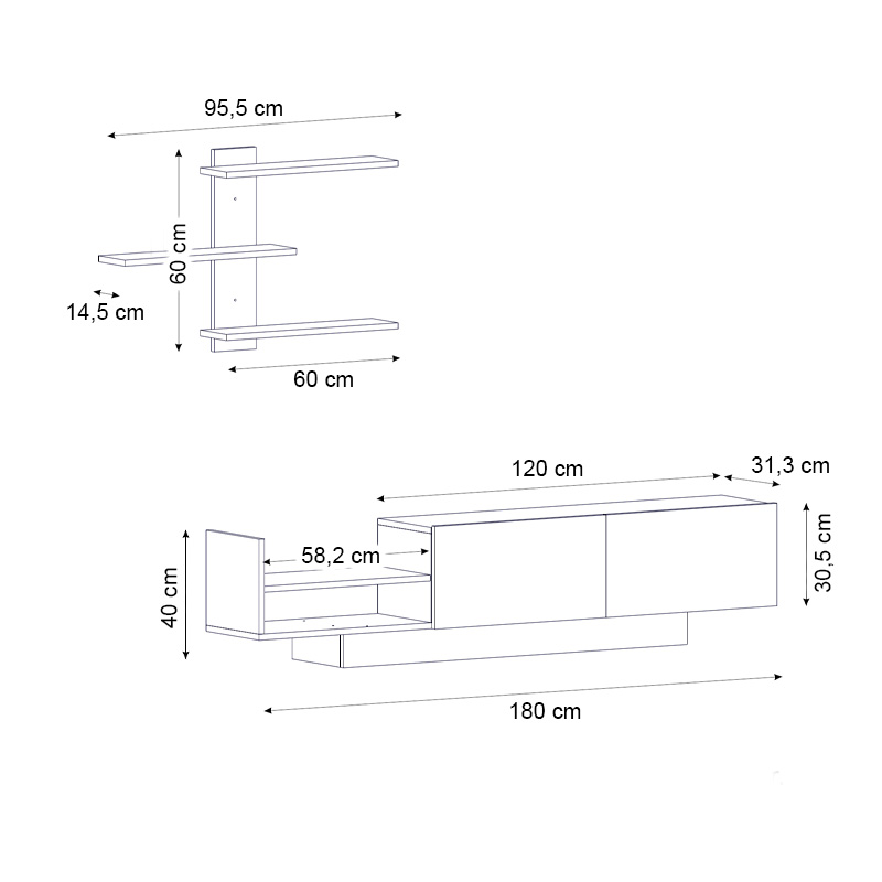 Egemen Megapap melamine TV unit in white color 180x32x40cm