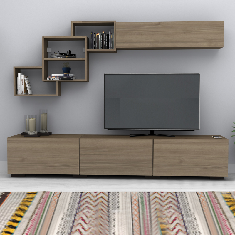 Free Megapap melamine TV unit in walnut color 210x35x38cm.
