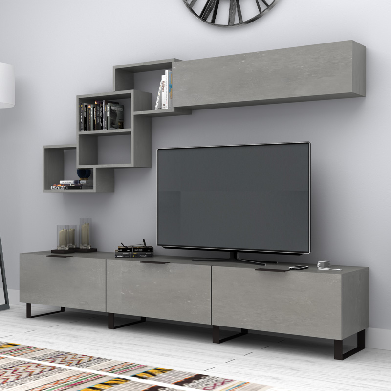 Heydar Megapap melamine TV unit in concrete grey color 210x35x40cm.