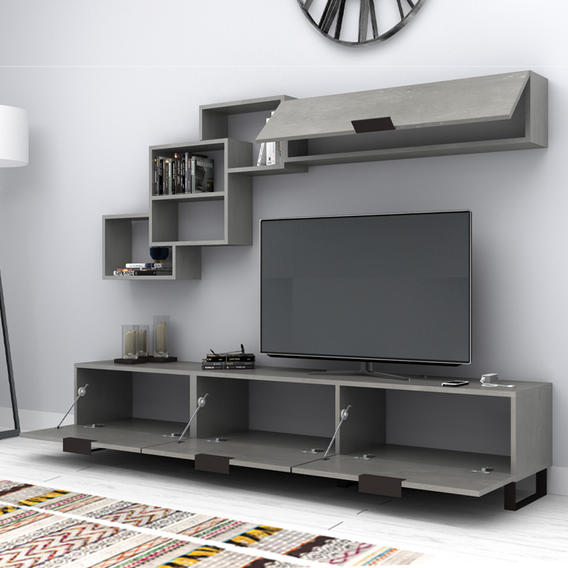 Heydar Megapap melamine TV unit in concrete grey color 210x35x40cm.