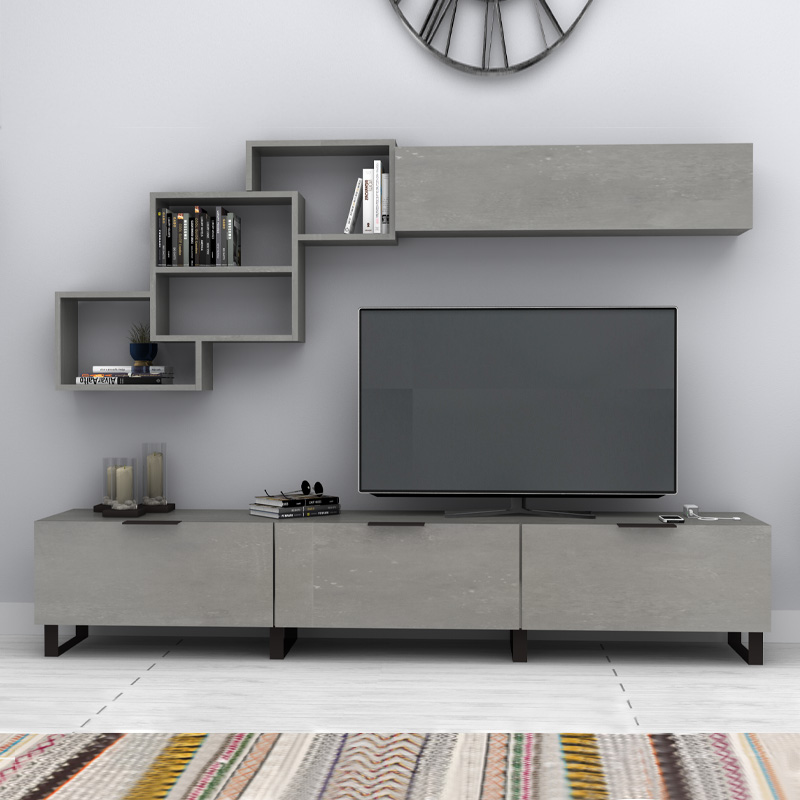 Heydar Megapap melamine TV unit in concrete grey color 210x35x40cm.