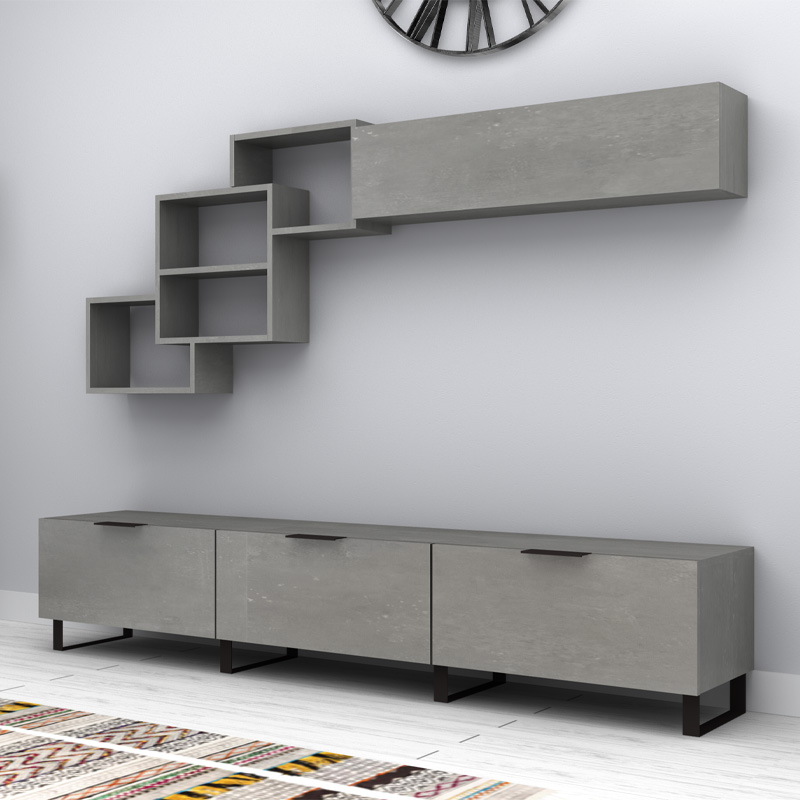 Heydar Megapap melamine TV unit in concrete grey color 210x35x40cm.