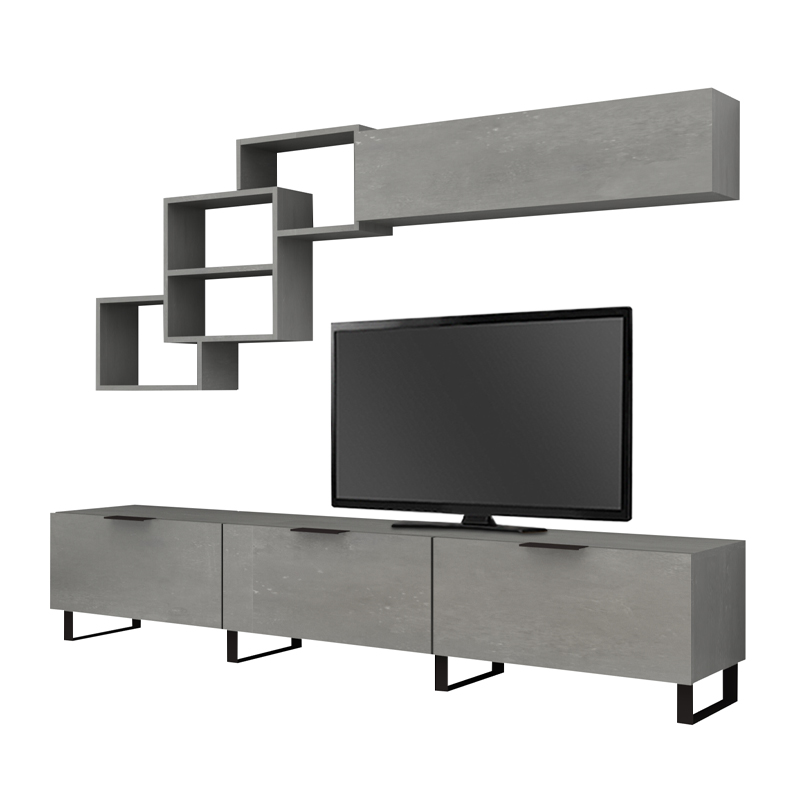 Heydar Megapap melamine TV unit in concrete grey color 210x35x40cm.