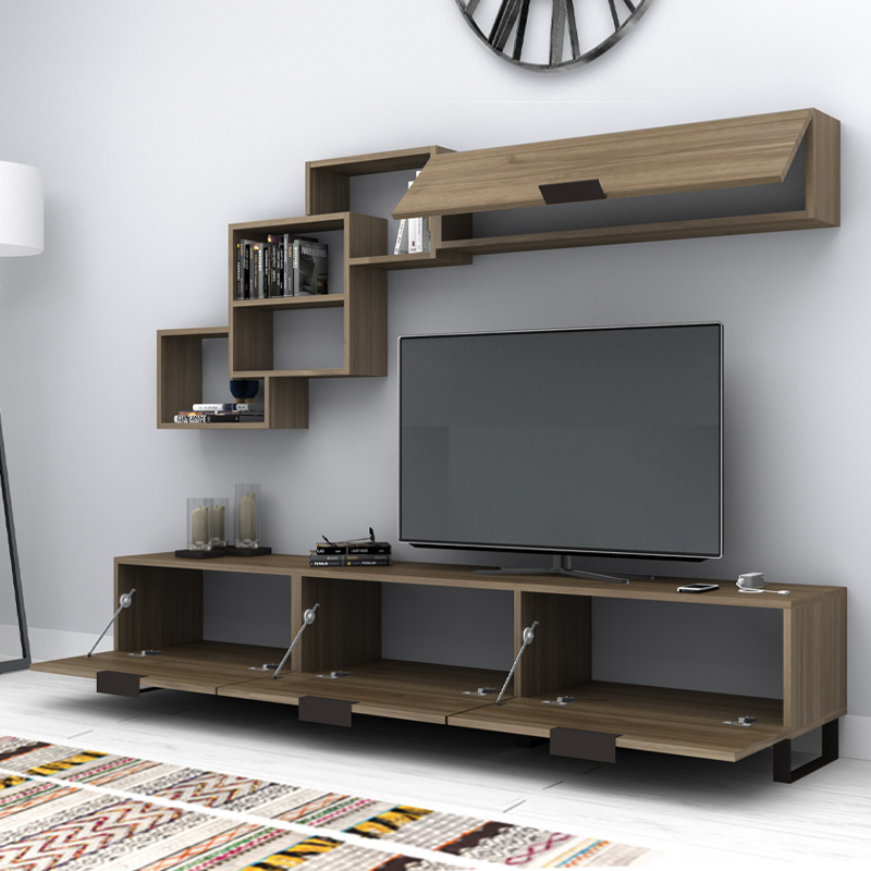 Heydar Megapap melamine TV unit in walnut color 210x35x40cm.