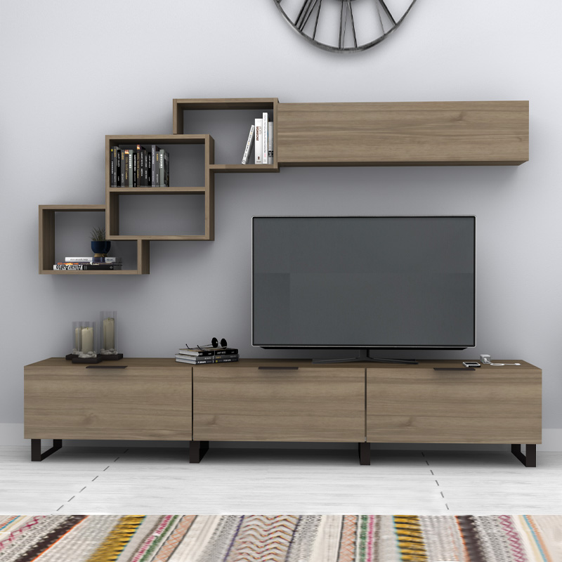 Heydar Megapap melamine TV unit in walnut color 210x35x40cm.