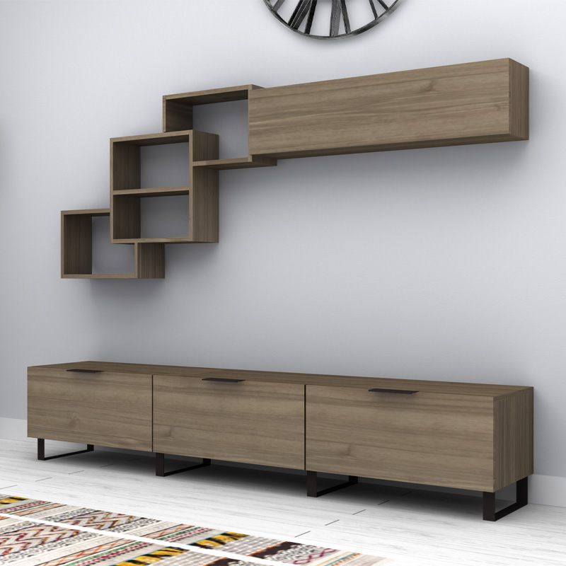 Heydar Megapap melamine TV unit in walnut color 210x35x40cm.