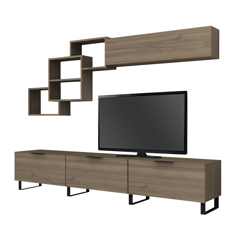 Heydar Megapap melamine TV unit in walnut color 210x35x40cm.
