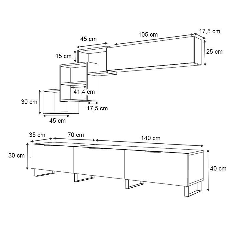 Heydar Megapap melamine TV unit in walnut color 210x35x40cm.