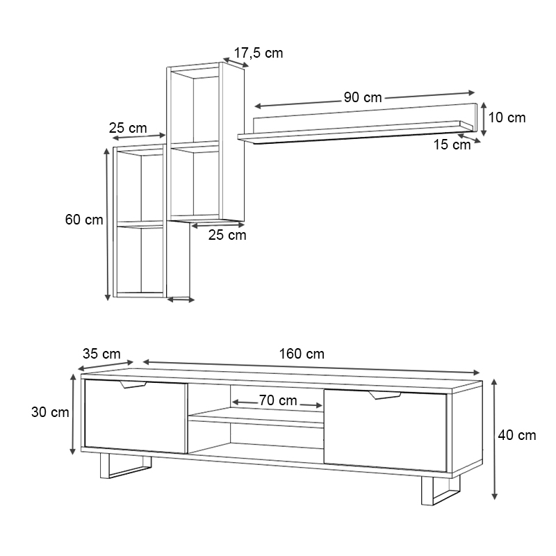 Lonsa Megapap melamine TV unit in oak color 160x35x40cm.