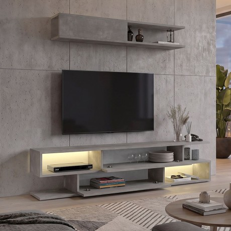 Manet Megapap melamine TV unit with LED in cocnrete grey color 180x29,5x39cm.
