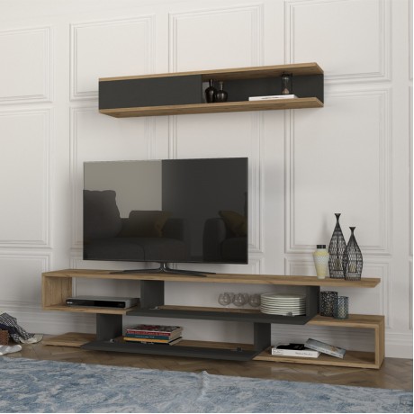 Σύνθεση τηλεόρασης Manet Megapap με LED χρώμα sepet oak - ανθρακί 180x29,5x39εκ.