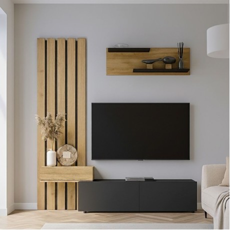 Rosaline Megapap melamine tv unit in anthracite - sepet oak color 183x31.3x196.9cm.