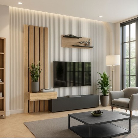 Rosaline Megapap melamine tv unit in anthracite - sepet oak color 183x31.3x196.9cm.