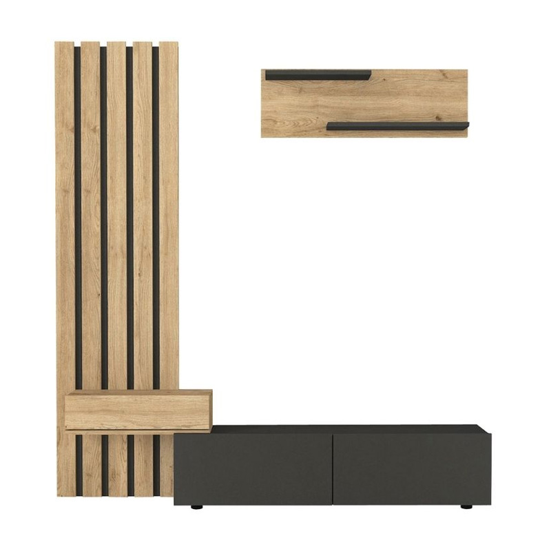 Rosaline Megapap melamine tv unit in anthracite - sepet oak color 183x31.3x196.9cm.