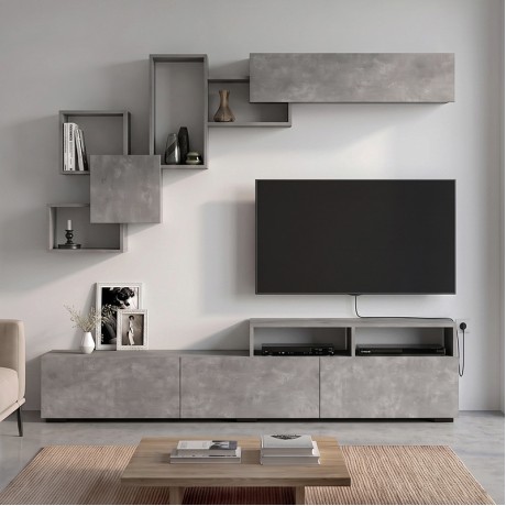 Stamatia Megapap melamine TV unit in concrete grey color 210x36,8x46,8cm.
