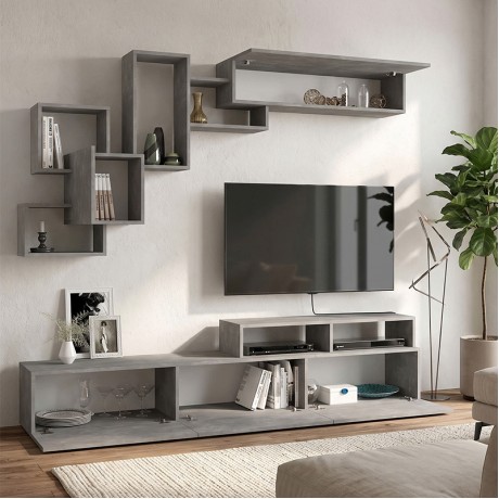 Stamatia Megapap melamine TV unit in concrete grey color 210x36,8x46,8cm.