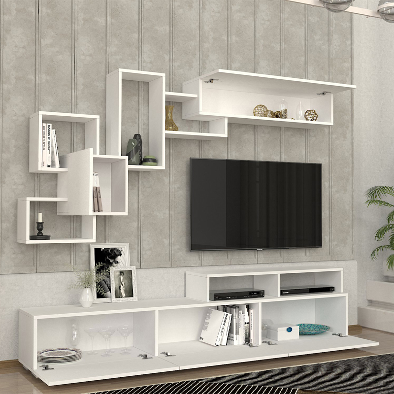 Stamatia Megapap melamine TV unit in white color 210x36,8x46,8cm.