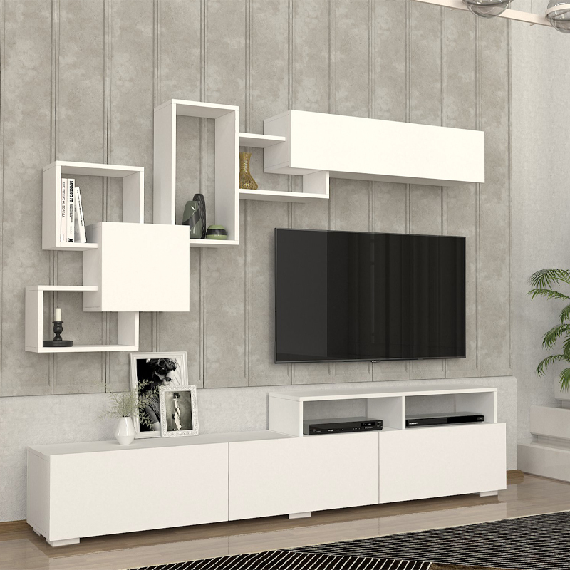 Stamatia Megapap melamine TV unit in white color 210x36,8x46,8cm.