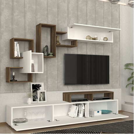 Stamatia Megapap melamine TV unit in white - walnut color 210x36,8x46,8cm.