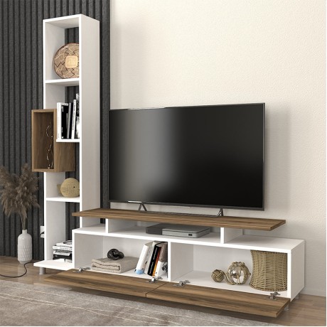 Σύνθεση τηλεόρασης Tulip Megapap χρώμα λευκό - καρυδί 160x29,5x160εκ.