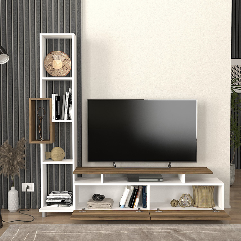 Tulip Megapap melamine TV unit in white - walnut color 160x29x160cm.