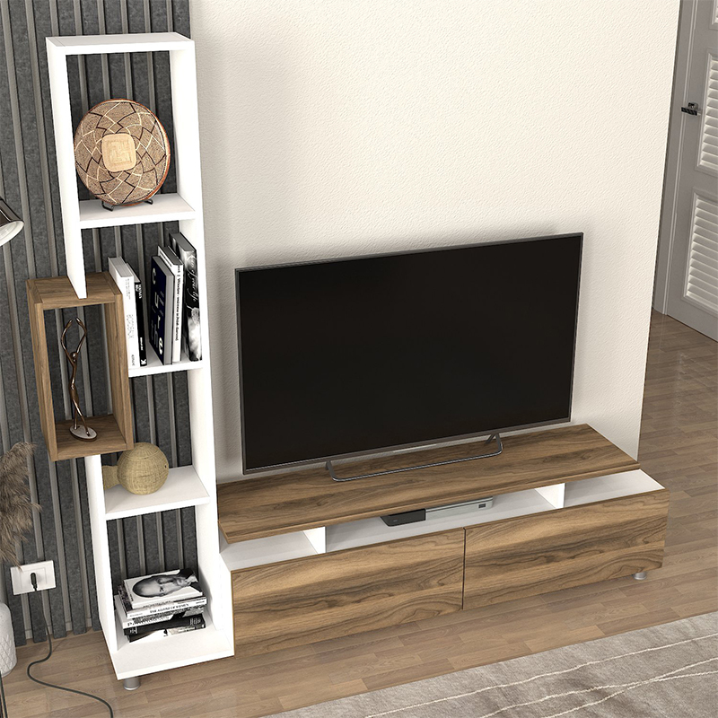 Tulip Megapap melamine TV unit in white - walnut color 160x29x160cm.